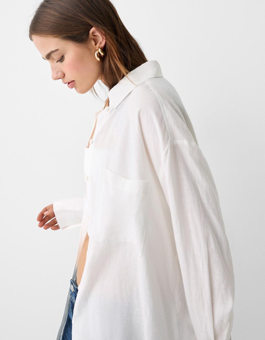 Rustic oversize long sleeve shirt-Off white-2