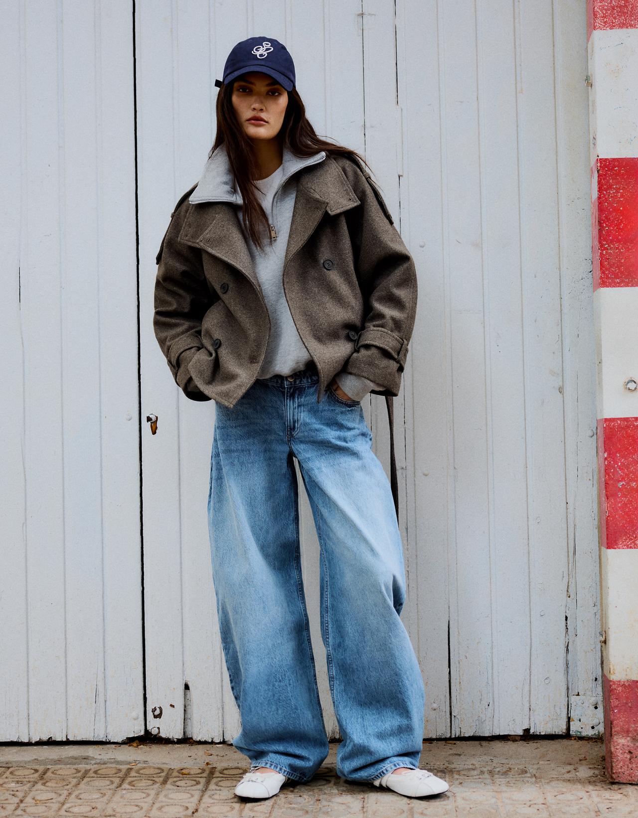 Soft-touch funnel neck trench jacket — Sand