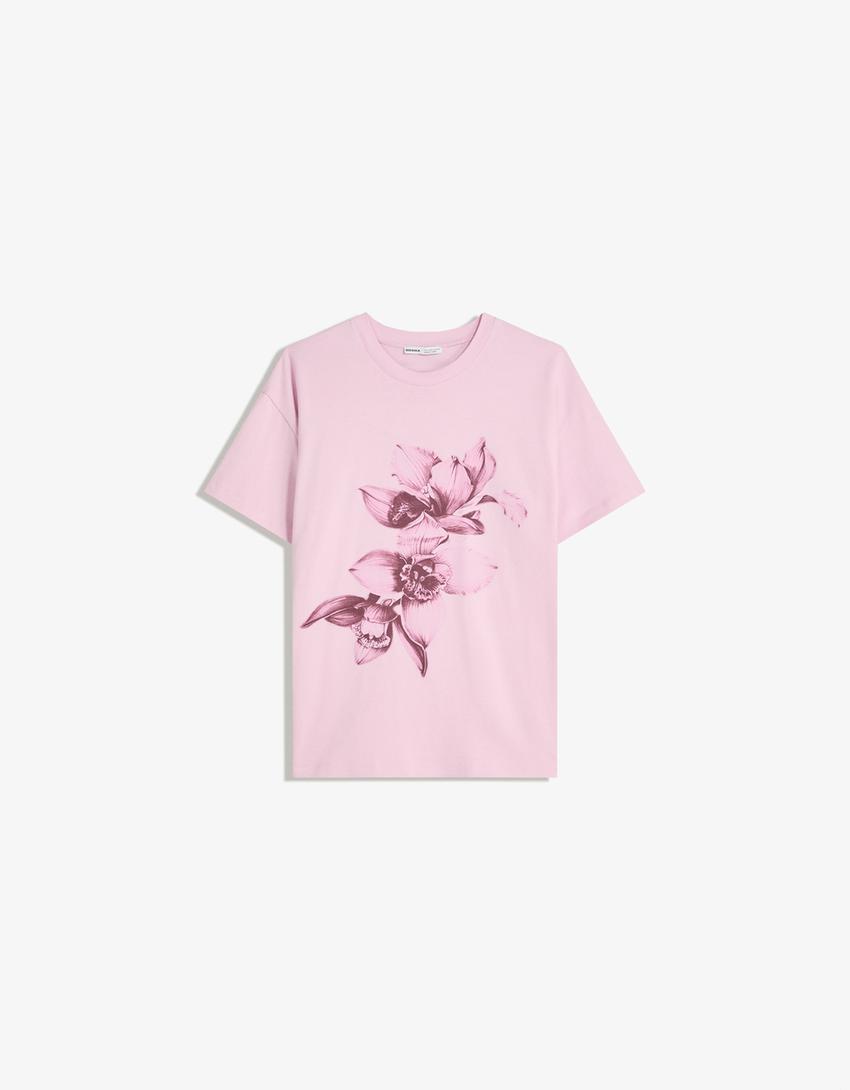 T-shirt manga curta oversize estampado-Rosa-3