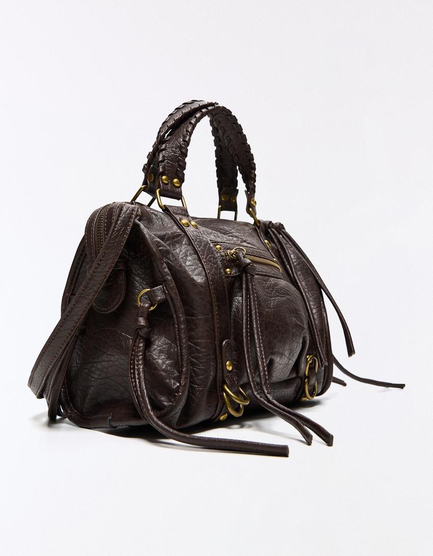 Bowling-Tasche in verschlissener Optik mit Bändern-Braun