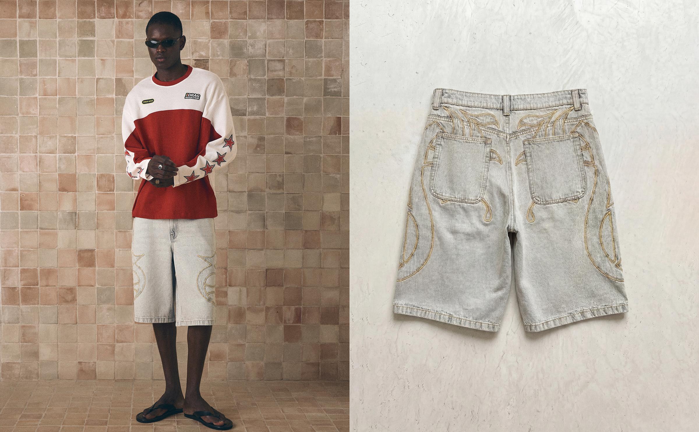 Denim Bermuda shorts with patches — Grey
