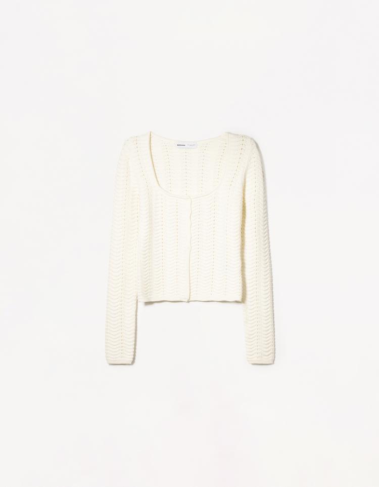 Openwork cardigan with scoop neck