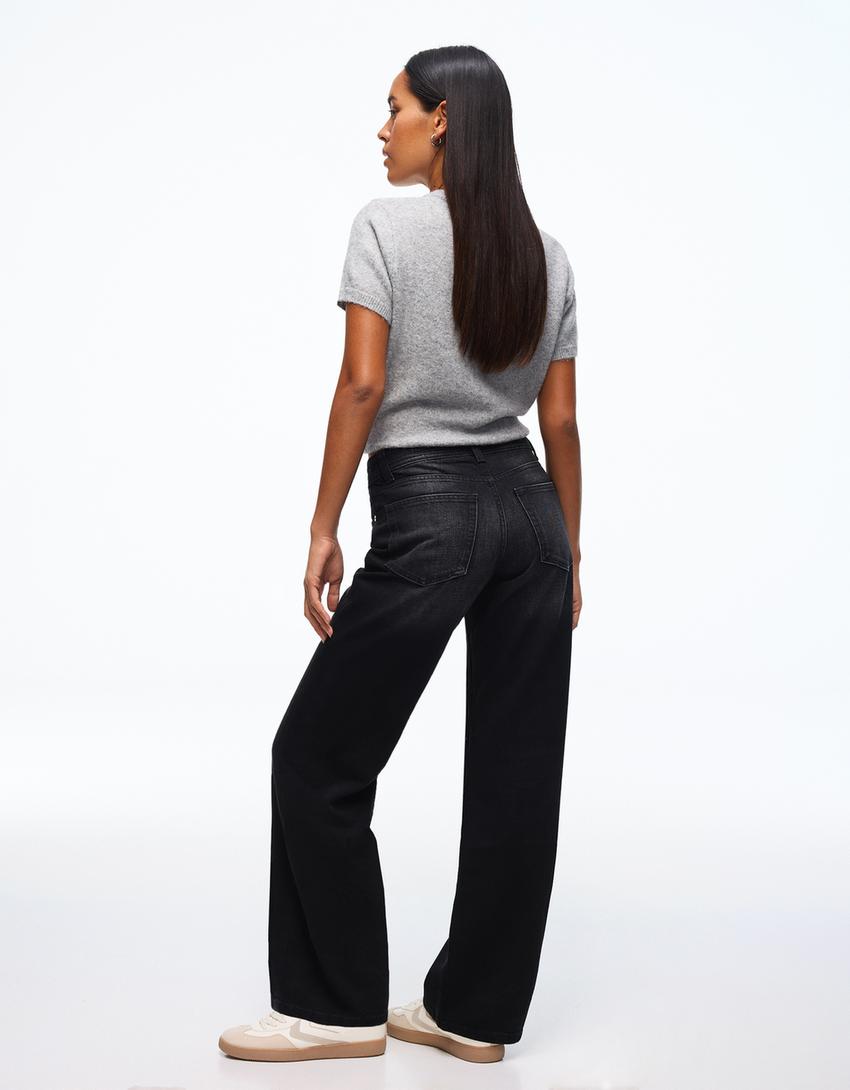 Jeans baggy tiro medio-Negro
