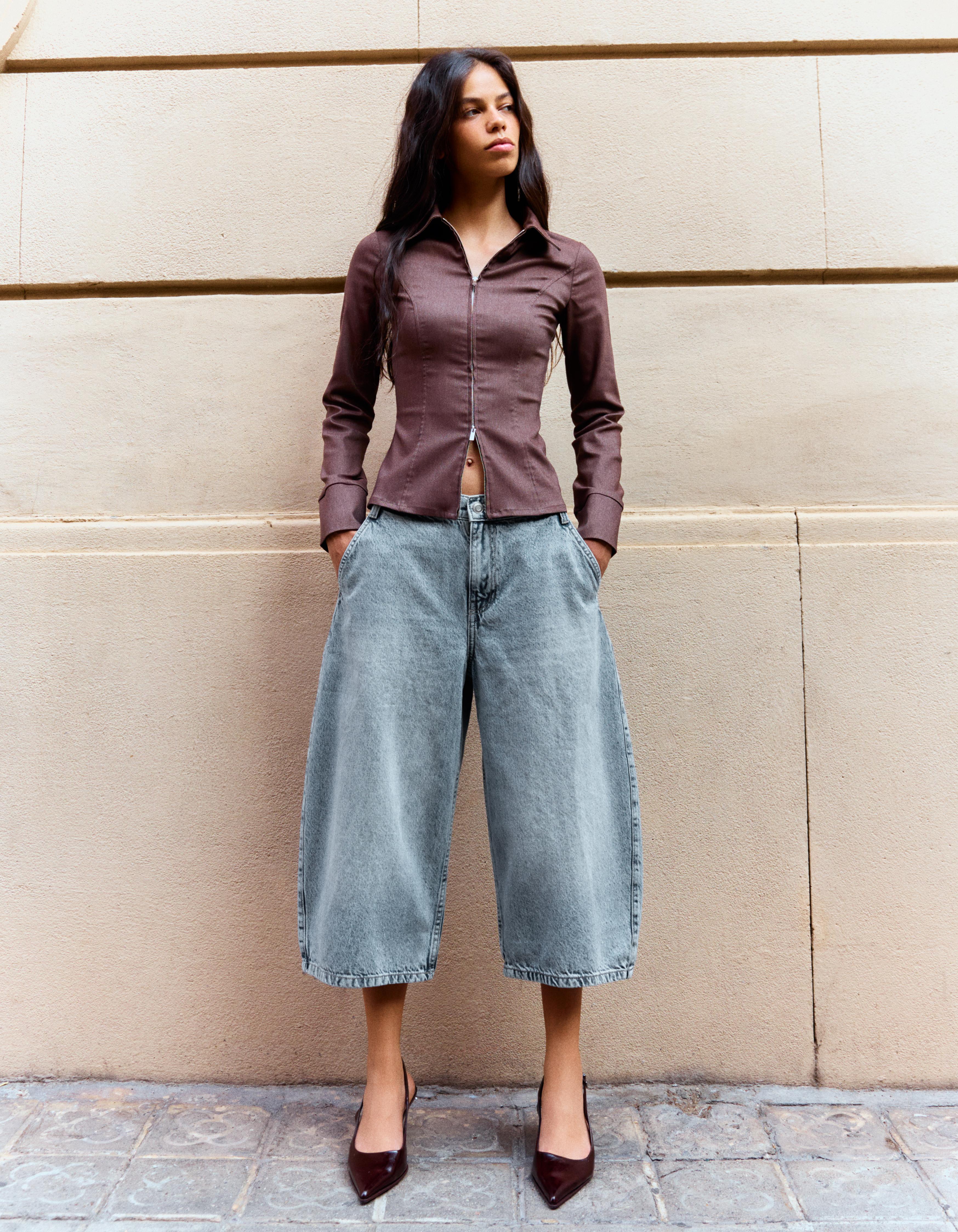Slouchy denim Bermuda shorts — Light blue