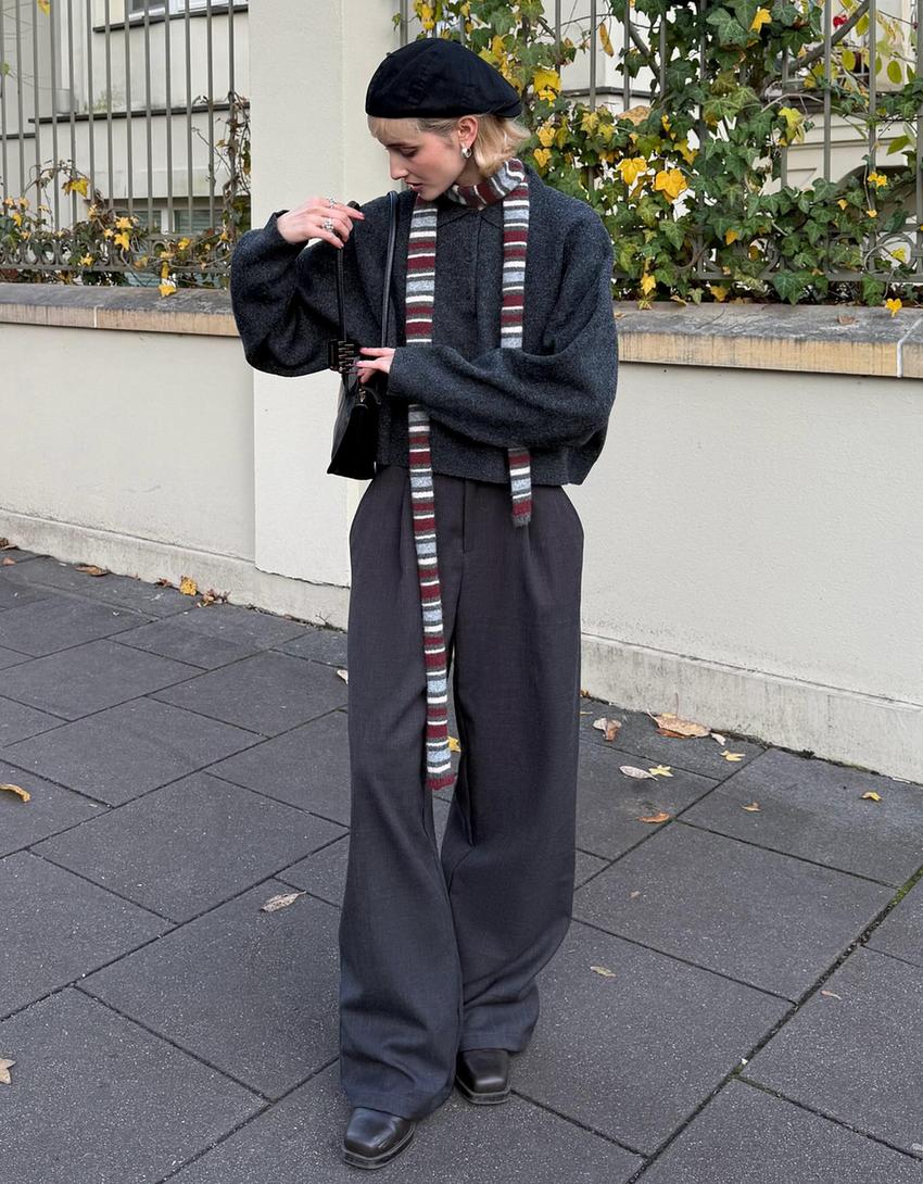 Cachecol extralongo às riscas-Grená