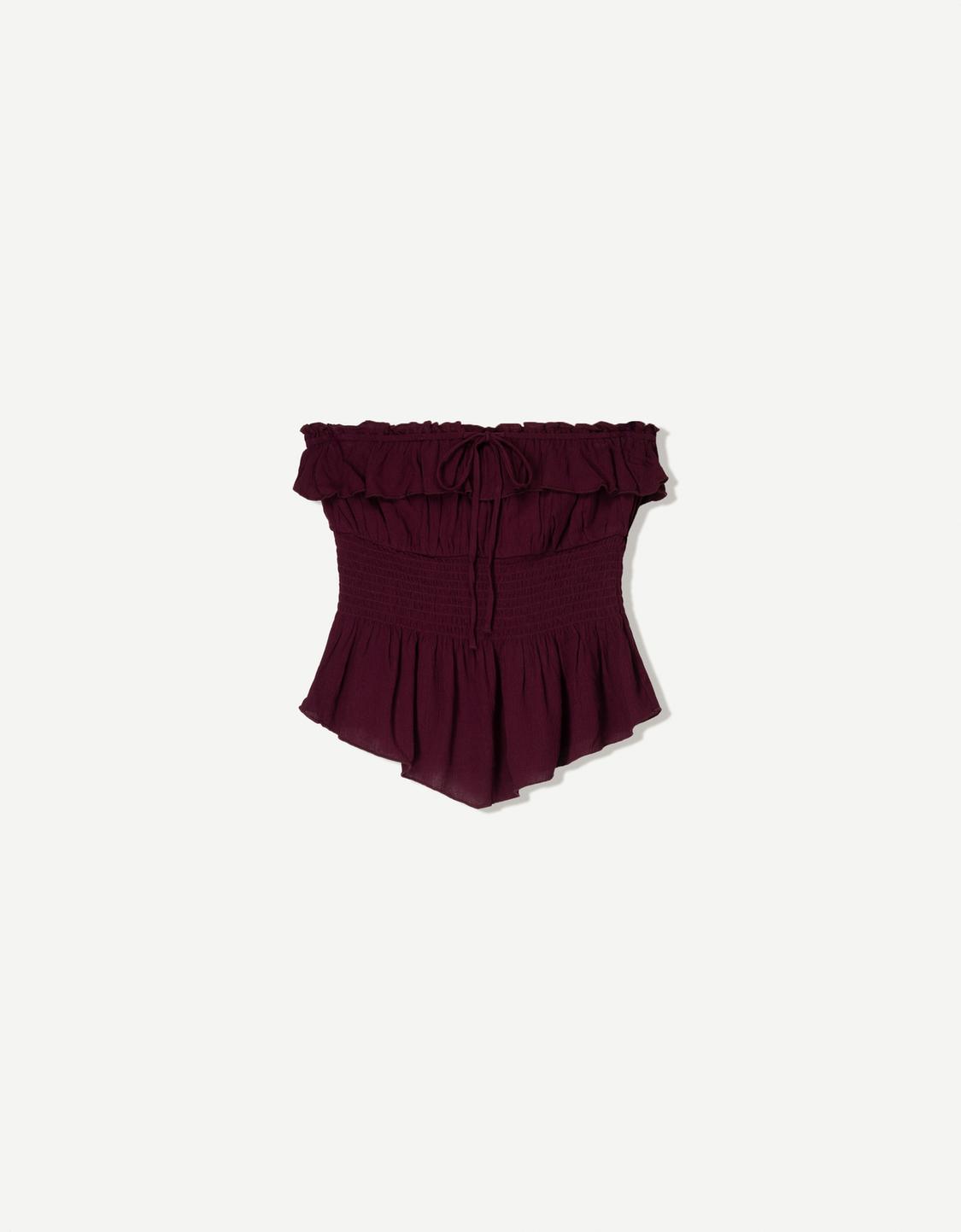 Textured bandeau top with ruffle
