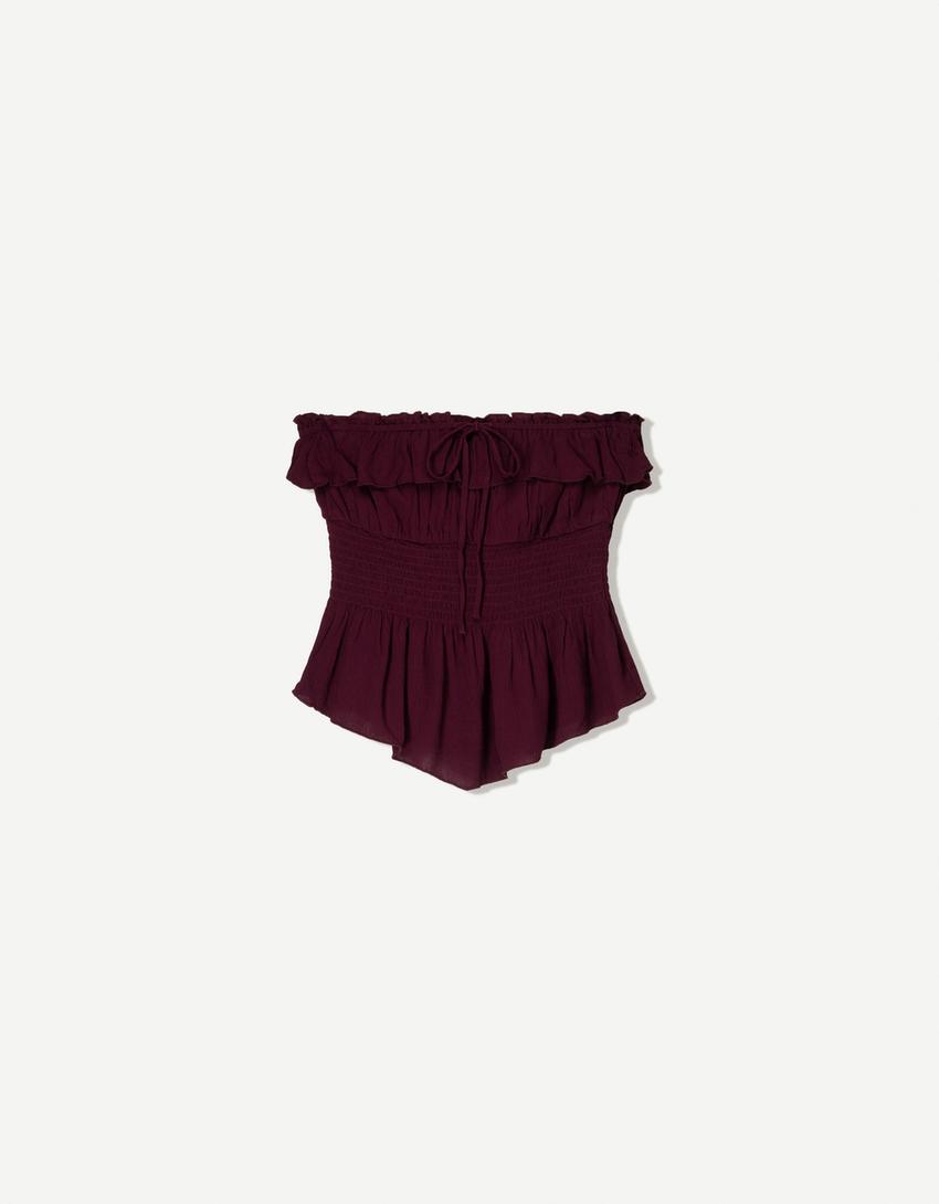 Top bandeau texturé volants-Violet