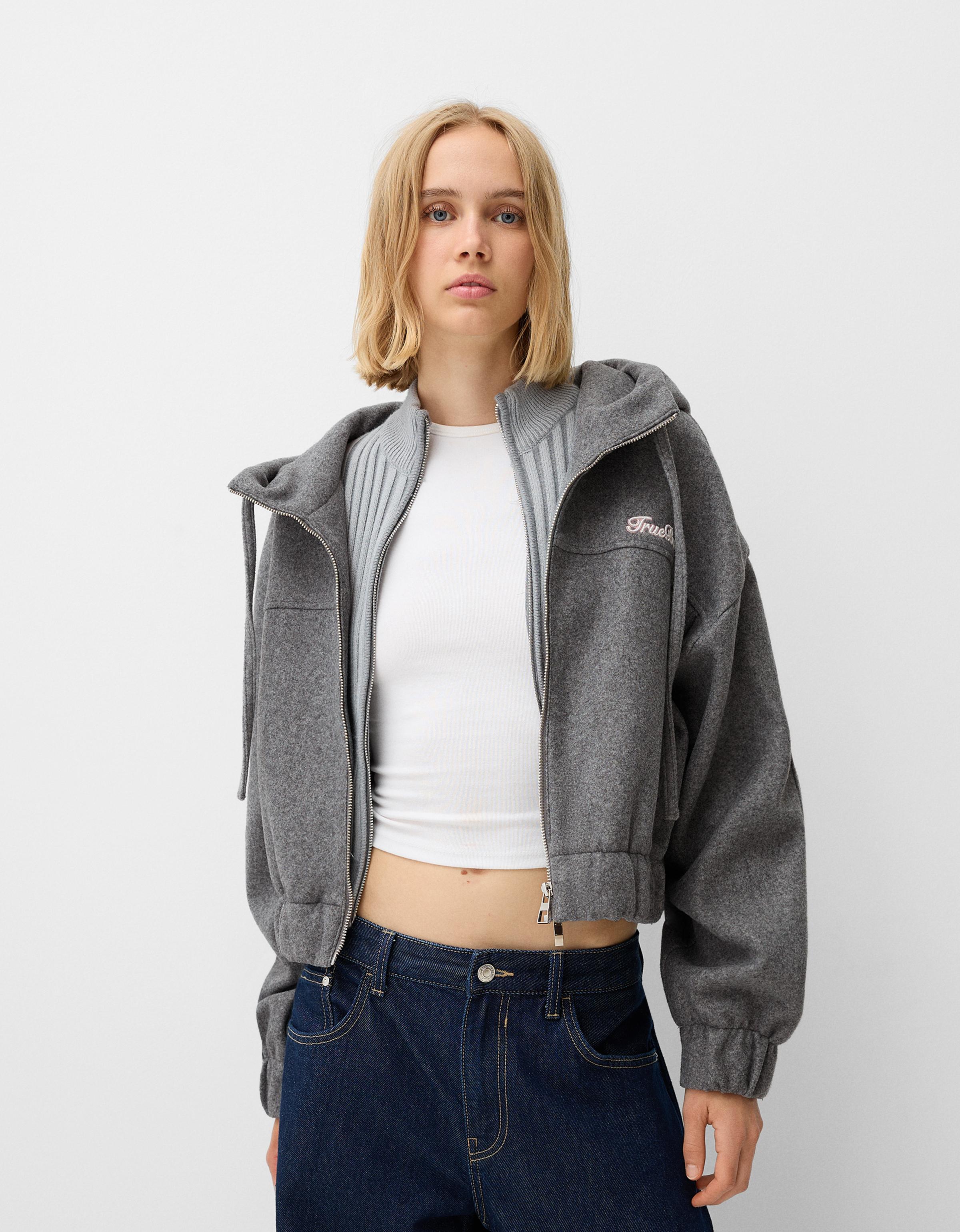 Bershka Jacke Mit Kapuze Damen L Grau