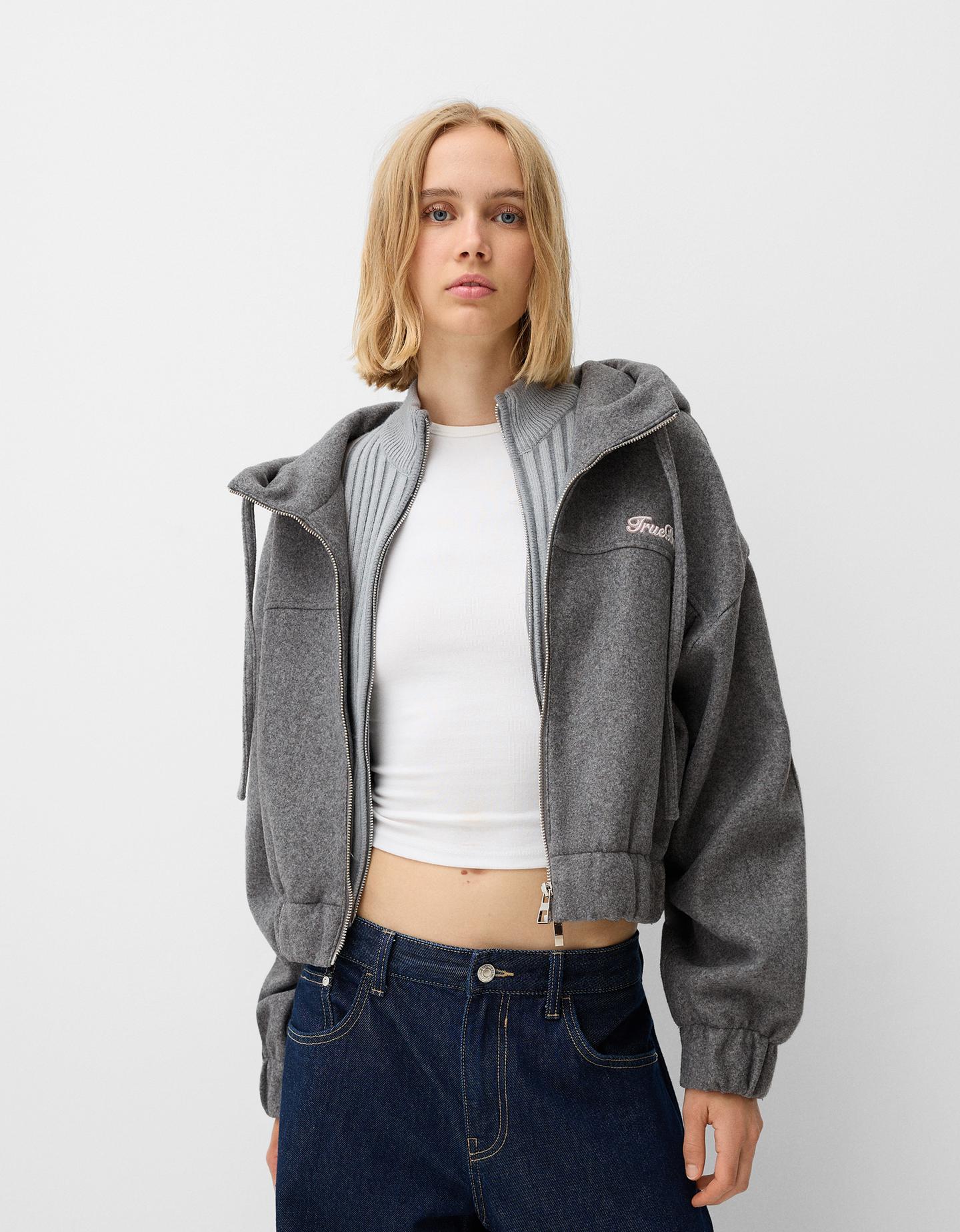 Bershka Cazadora Con Capucha Mujer S Gris