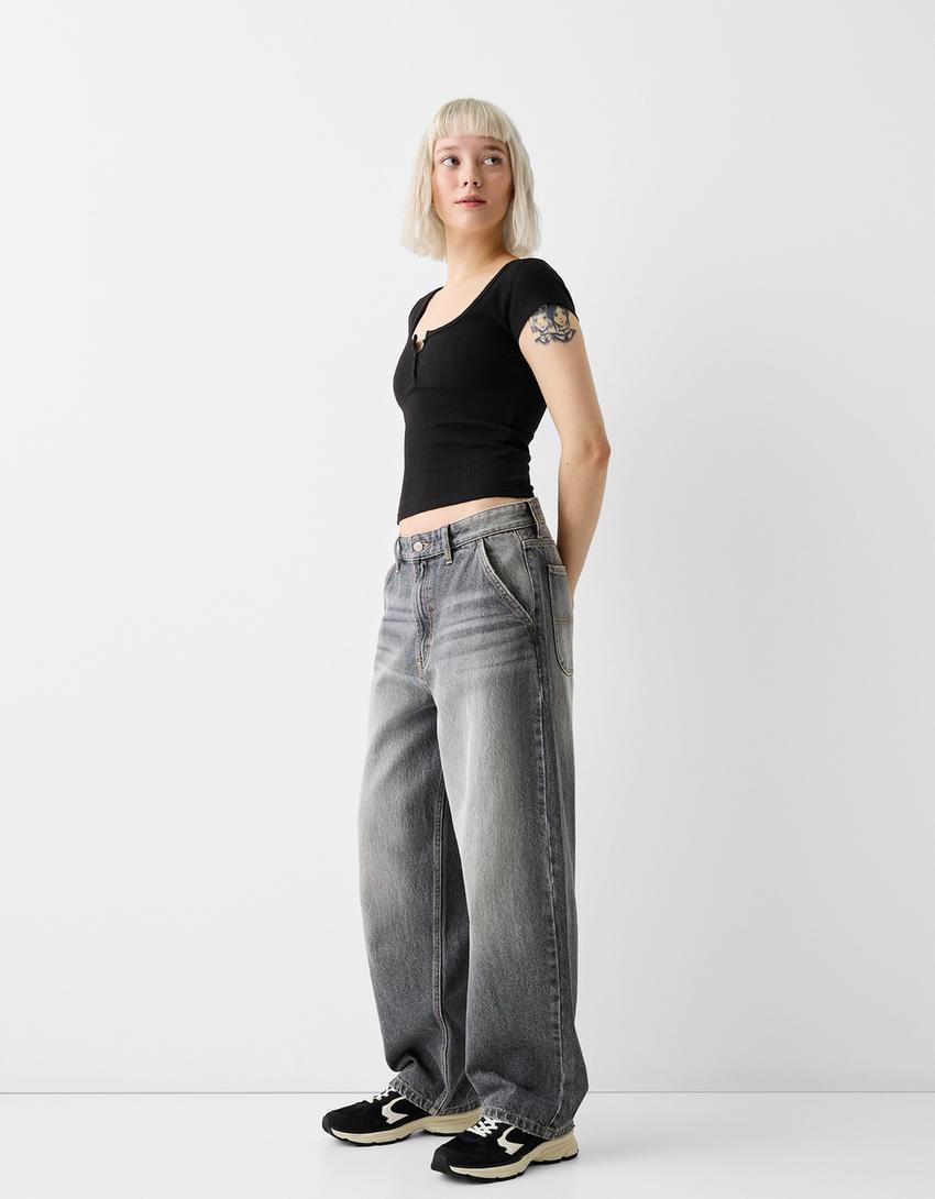 T-shirt manches courtes maille pointelle-Noir-3