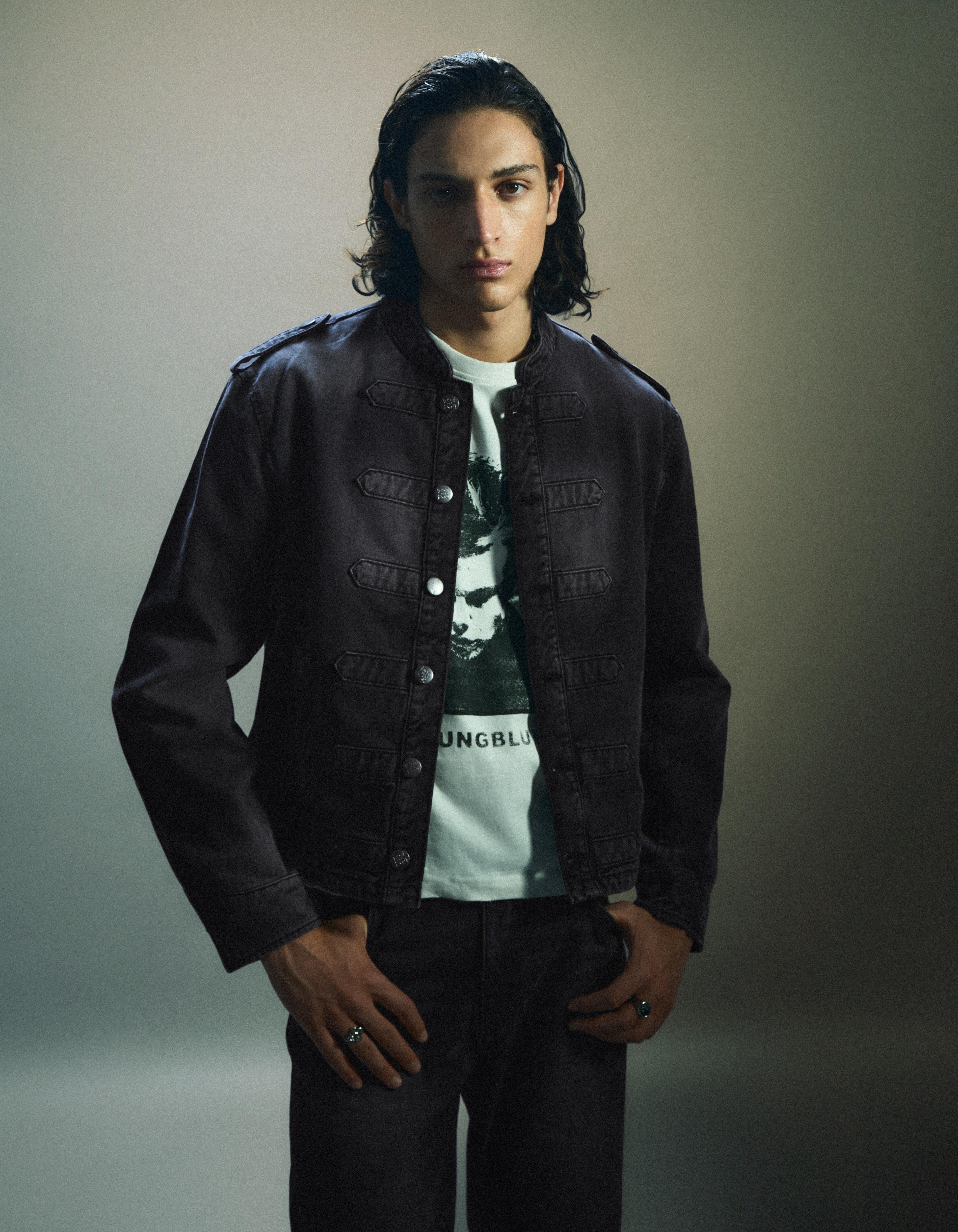 Bershka Cazadora Botones Hombre Negro