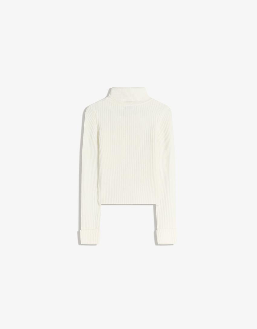 Jersey cuello alto canalé-Crudo