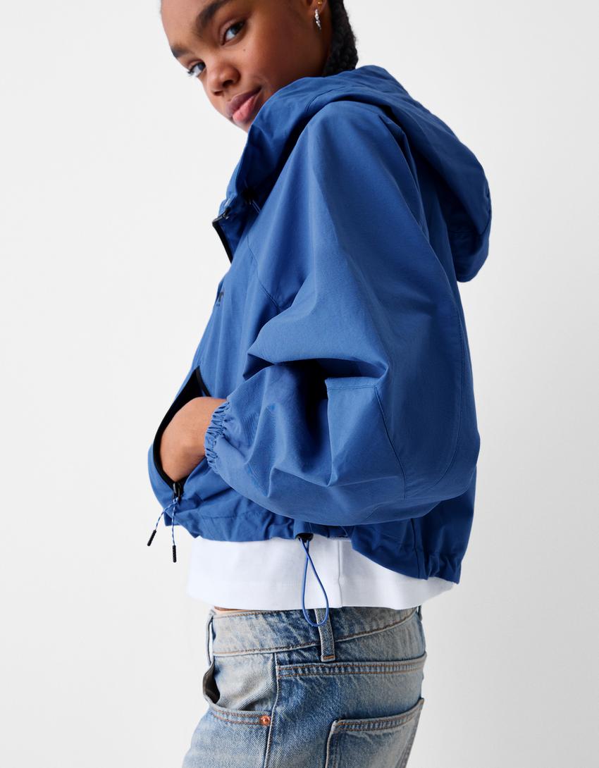 Kapüşonlu hafif teknik ceket-Mavi-5
