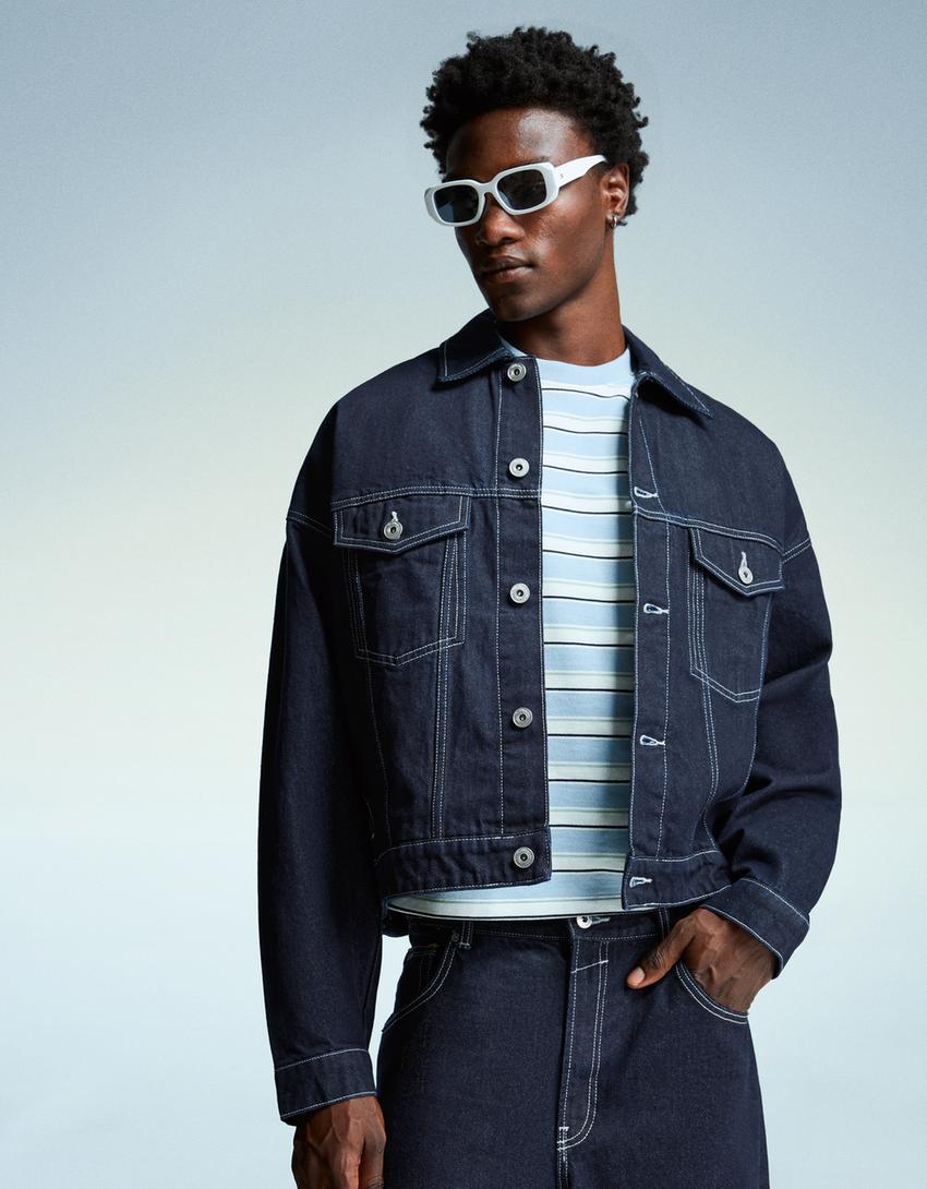 Denim trucker jacket-Navy-0