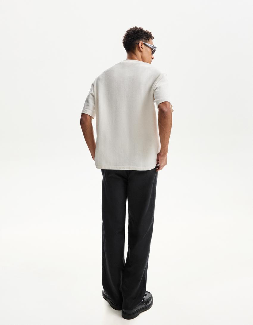 Wide-leg rustic linen blend trousers