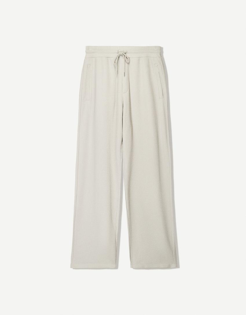 Pantaloni a gamba larga con texture-Grigio-3