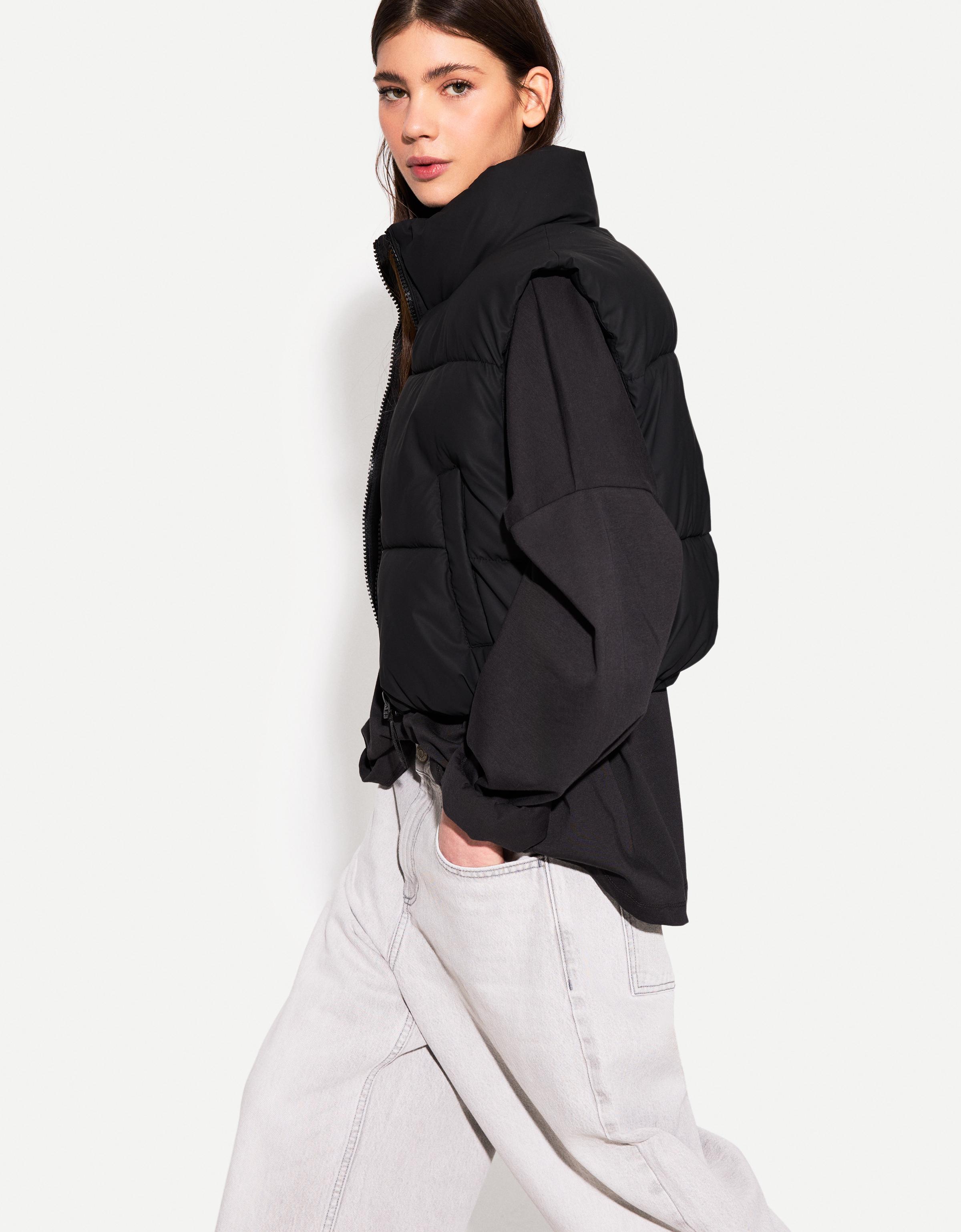 Bershka Gesteppte Cropped-Weste Damen L Schwarz