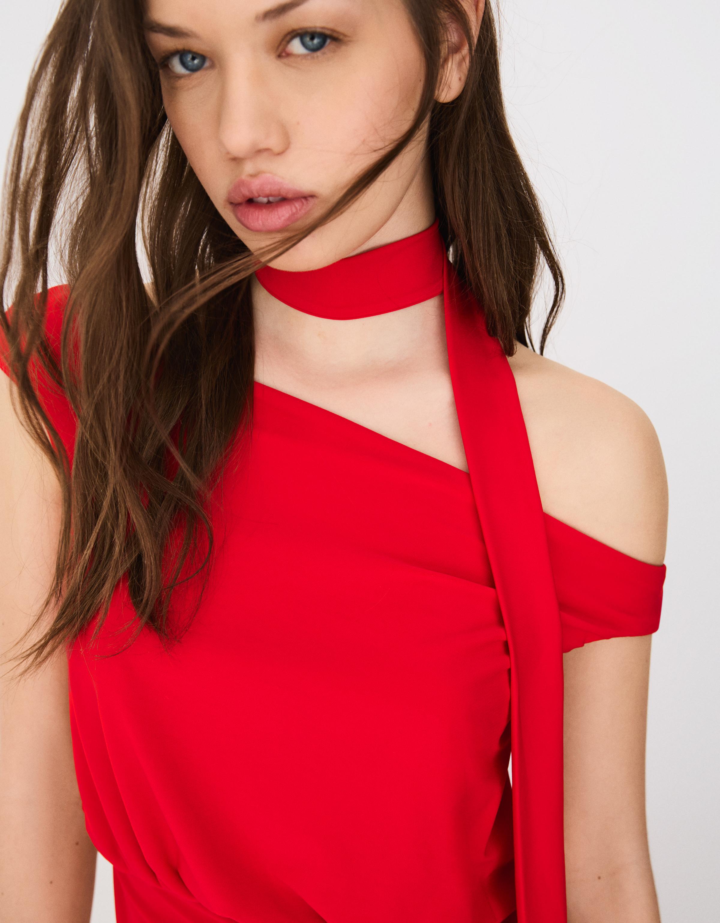 Bardot fular mini elbise - Görsel 11