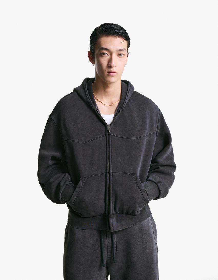 Boxy Cropped-Sweatshirt mit Reißverschluss-Grau-0