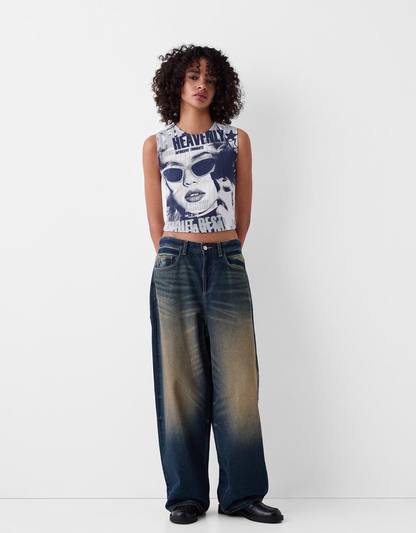 Débardeur bord-côte imprimé-Marine-3