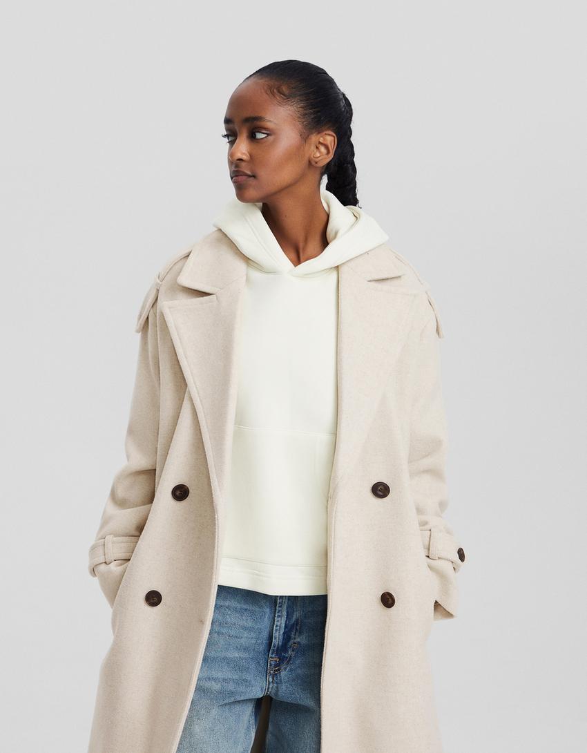 Wool blend trench coat-Beige