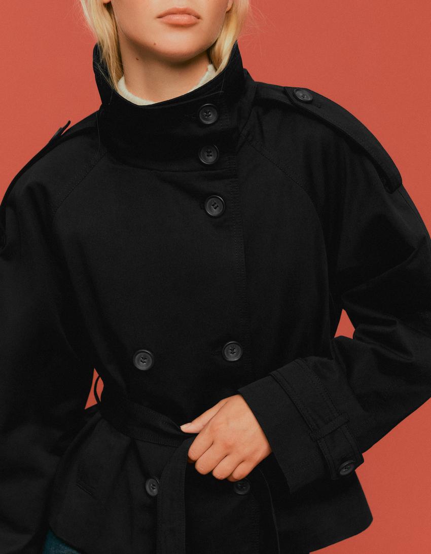 Funnel neck trench jacket-Black
