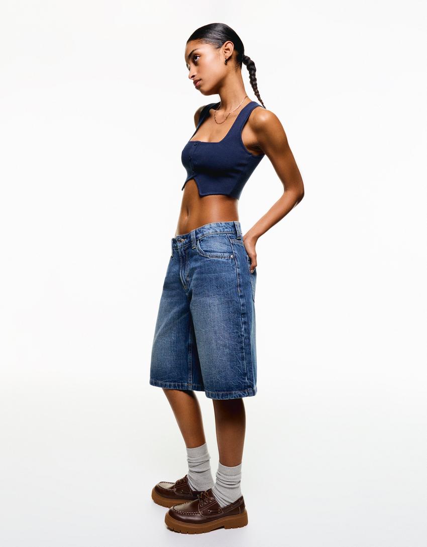 Baggy denimshorts-Blå-2