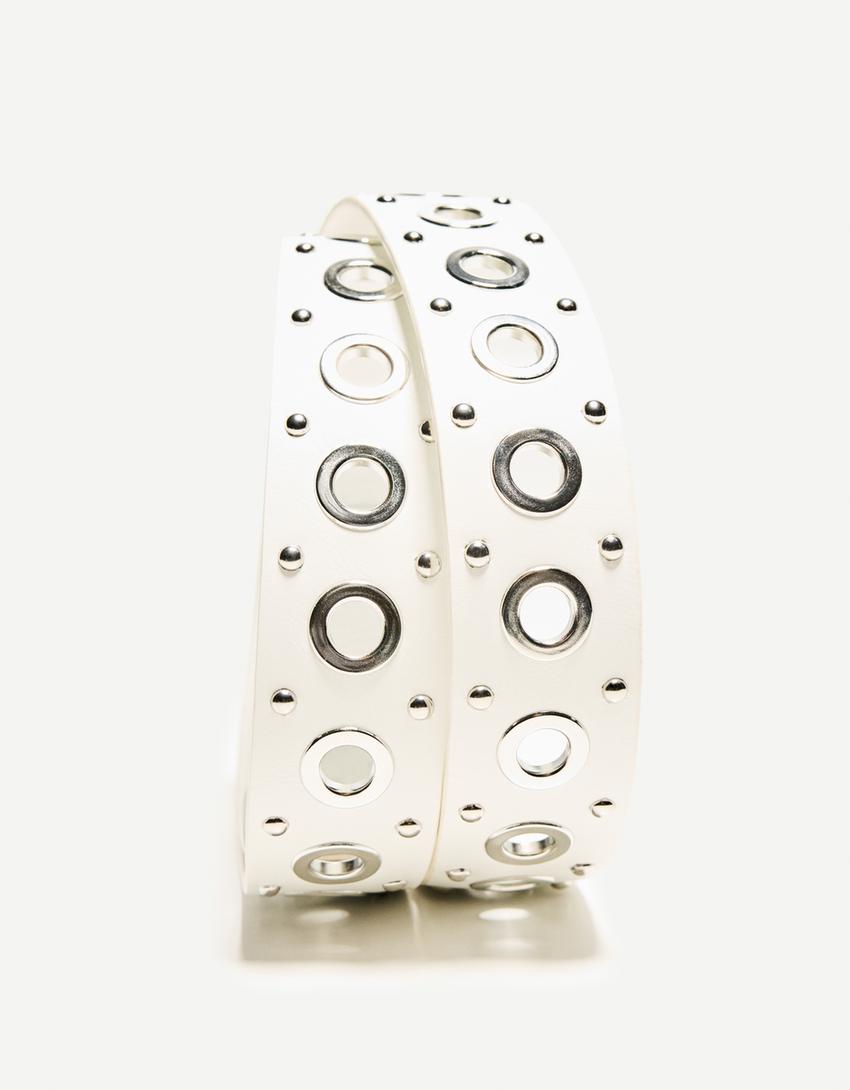 Belt with studs-White-3