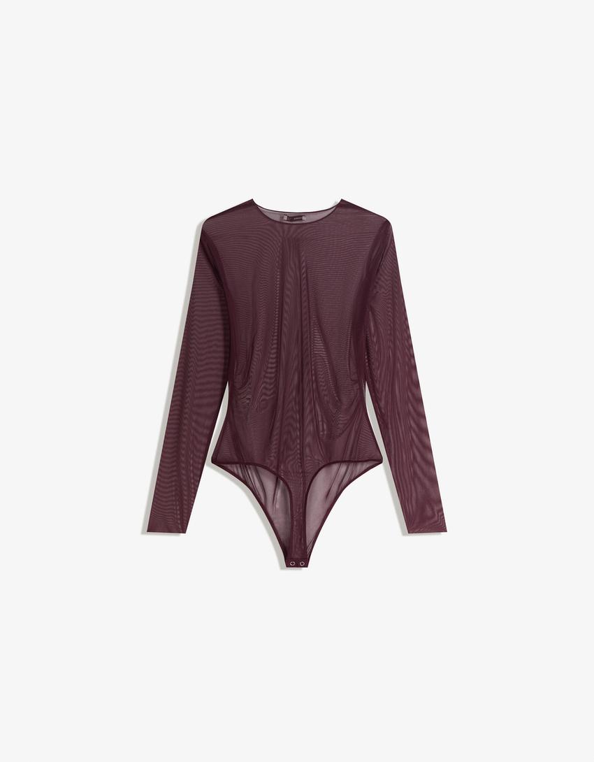 Long sleeve tulle bodysuit-Violet