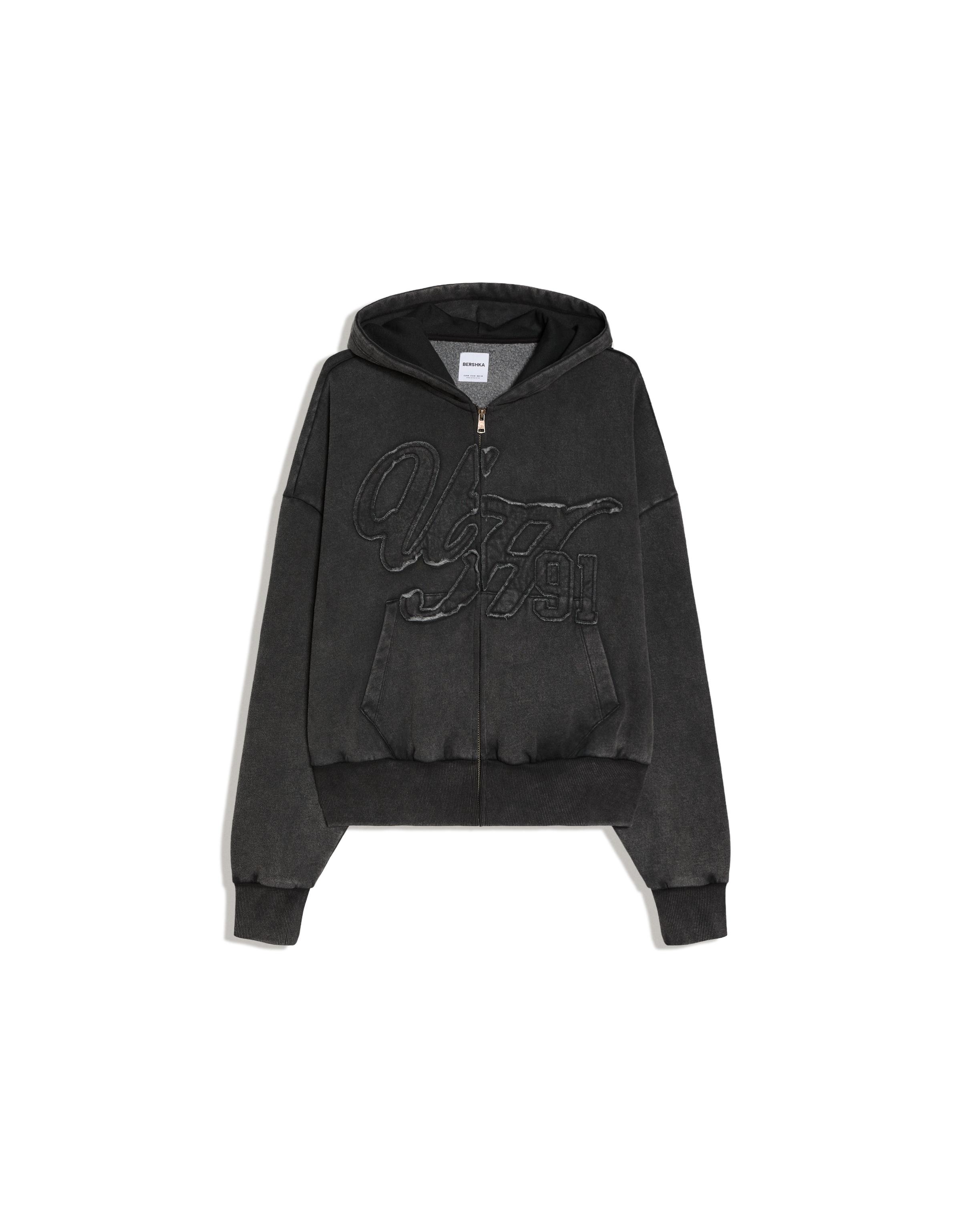 Washed zip-up hoodie — Grey