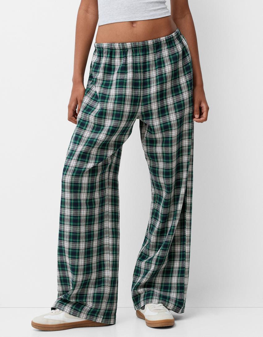 Calças direitas aos quadrados-Verde-2