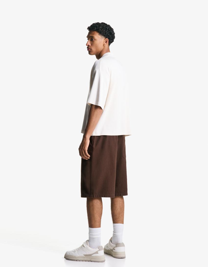 Rustic jogger skater shorts-Brown-2