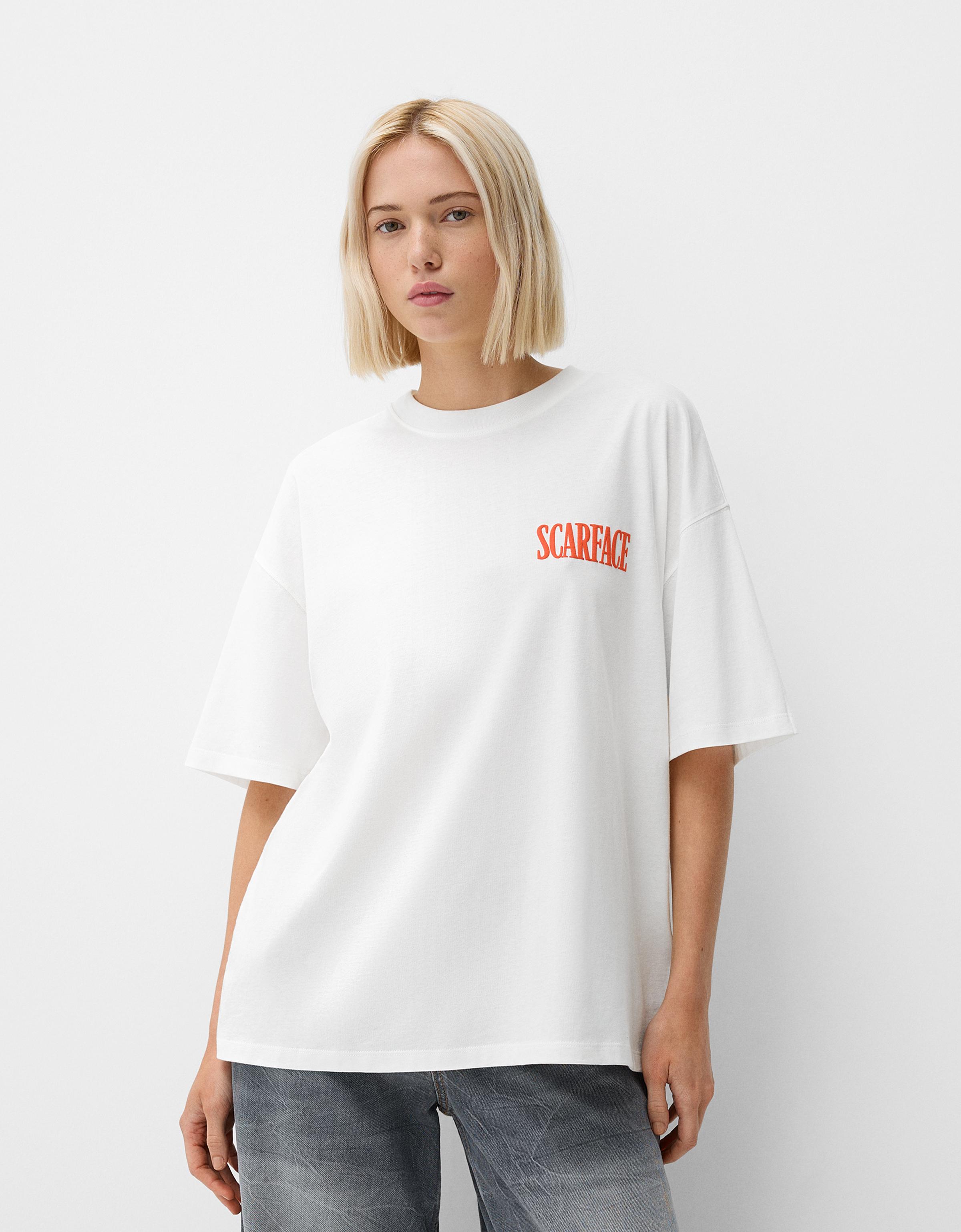 Bershka T-Shirt Mit Print Damen Xs Weiss