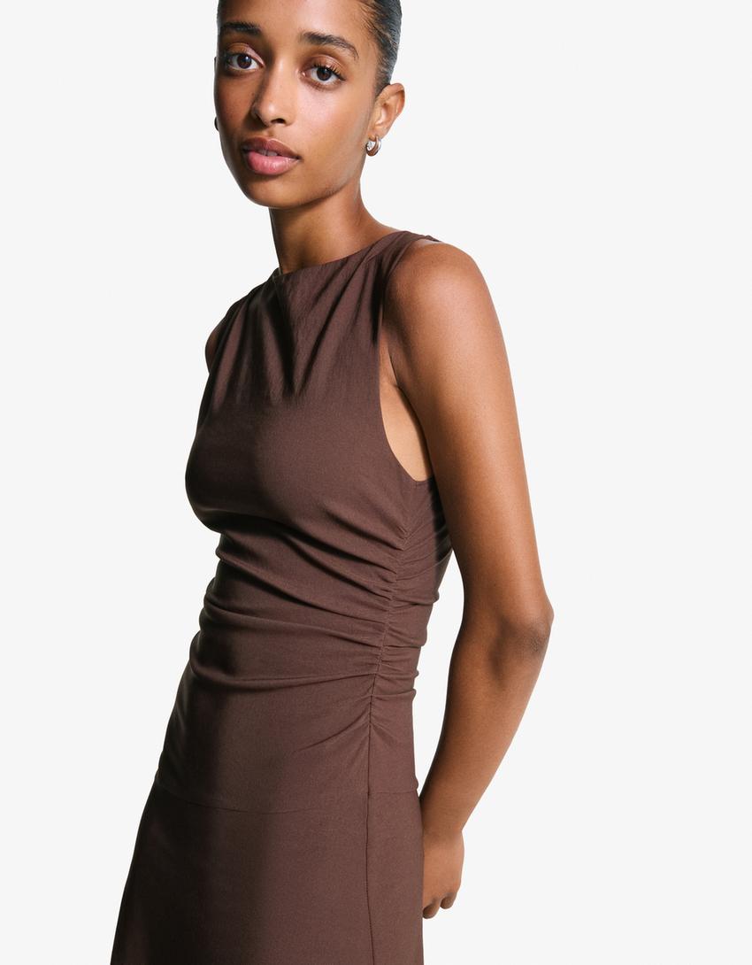 Bengaline midi dress-Brown