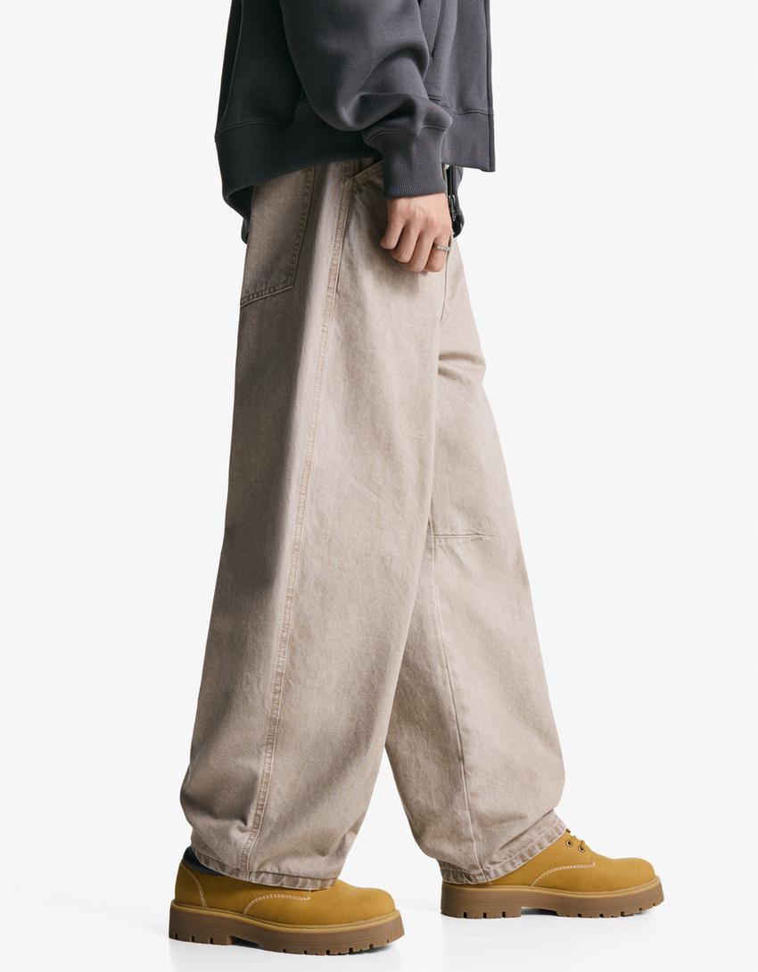 Pantalone barrel-Krem-2