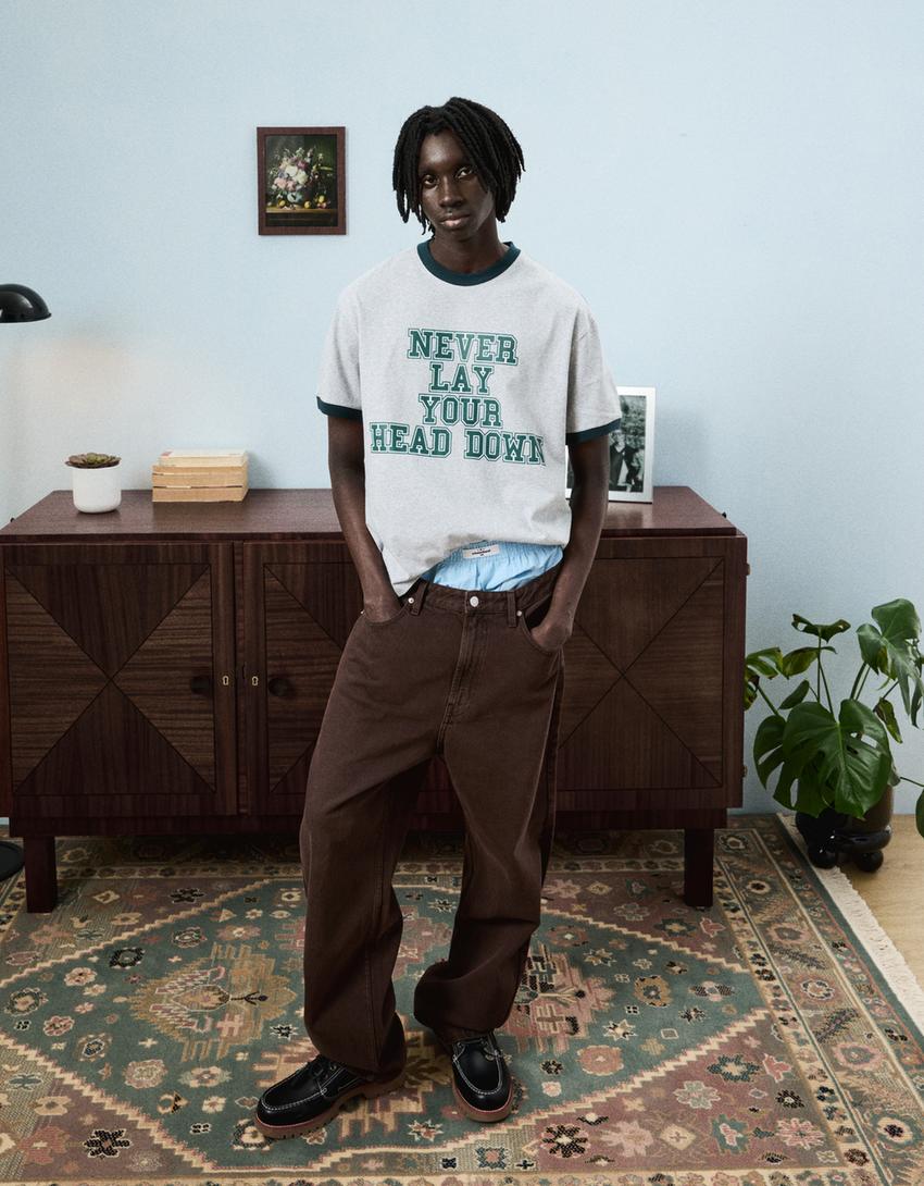 Τζιν παντελόνι baggy-Καφέ-3
