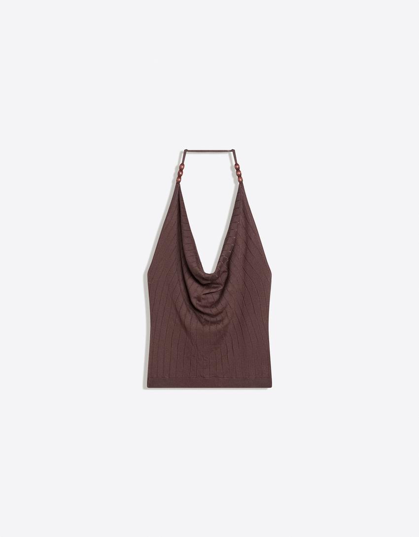 Drapeli halter top-Kahverengi