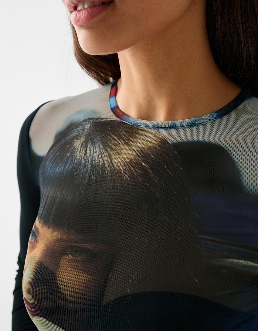 T-shirt Pulp Fiction manches longues tulle imprimé-Noir-5