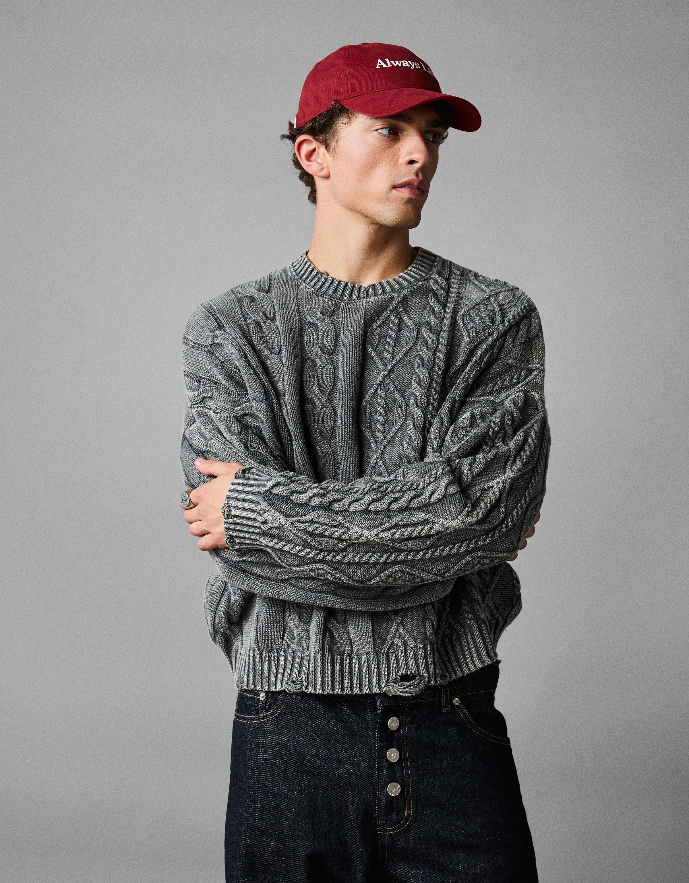 Bershka Jersey Trenzado Efecto Lavado Hombre L Gris Oscuro