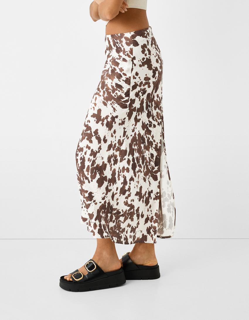 تنورة ميدي بطبعة حيوانية-أبيض مطفي-3