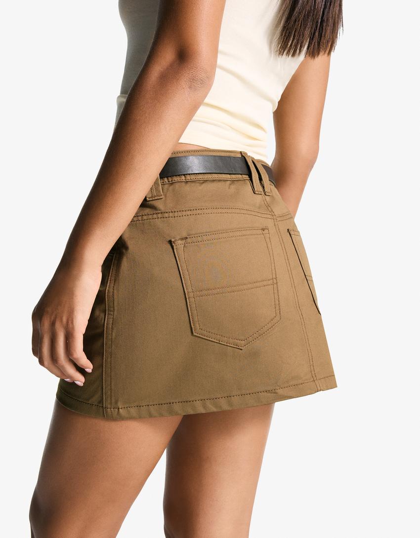 Mini-jupe ceinture-Camel-1