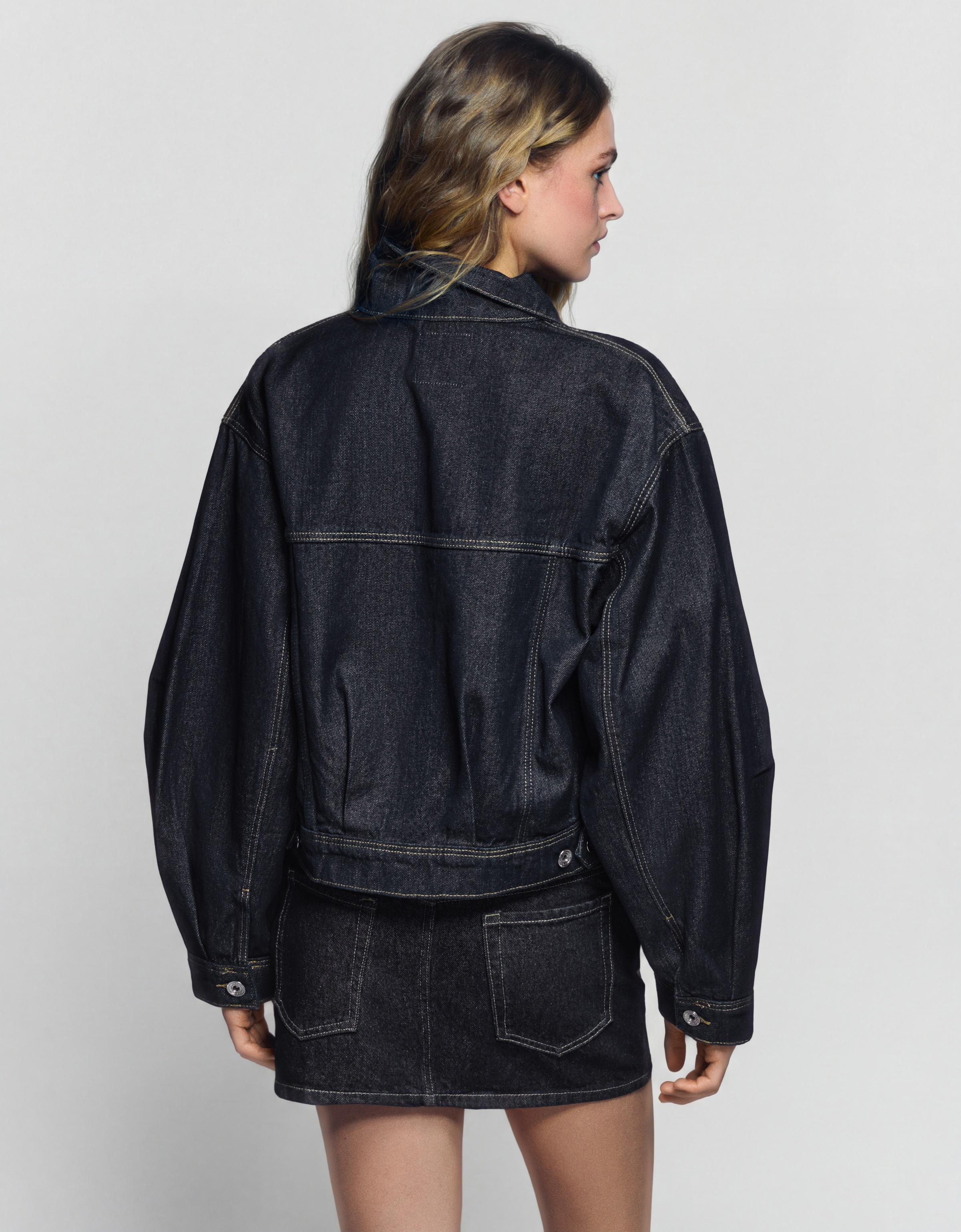 Cropped balloon denim jacket — Navy
