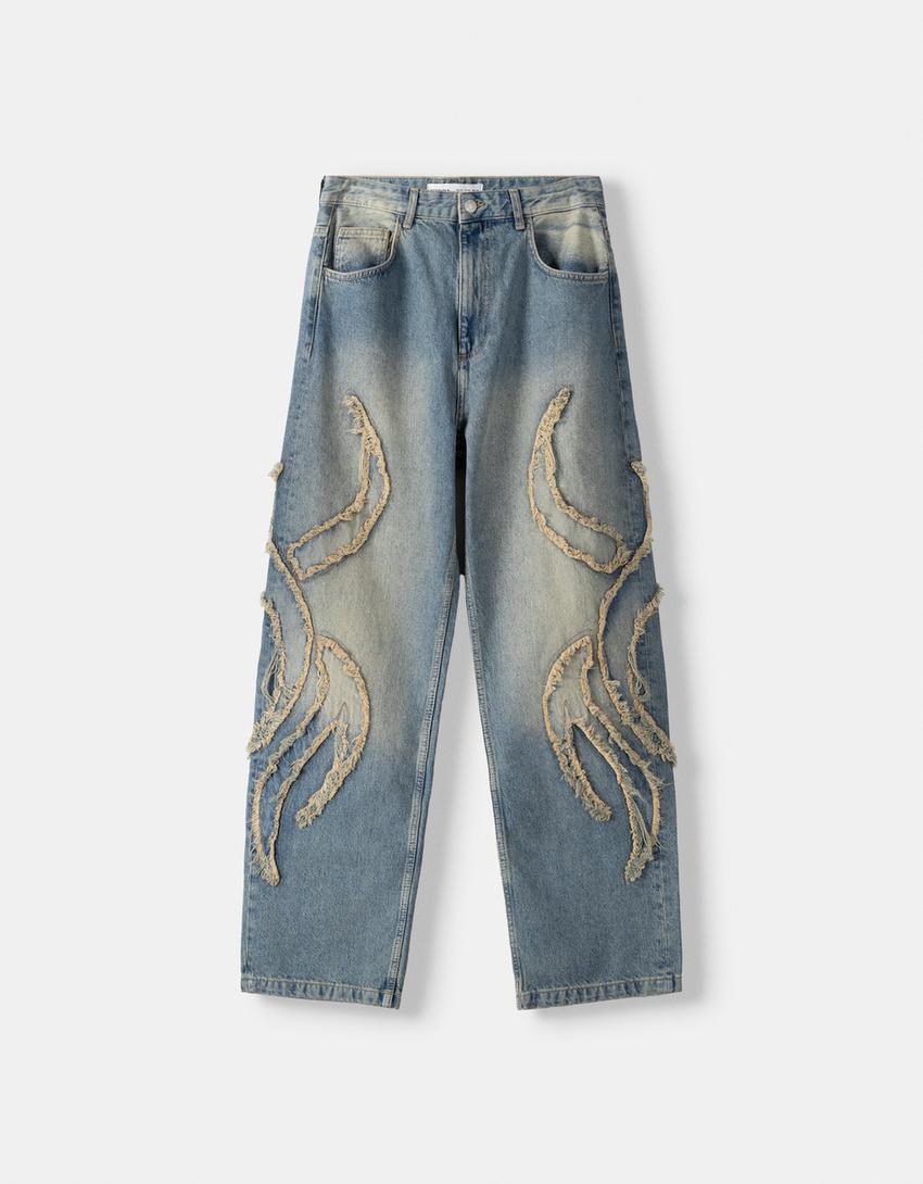 بنطال جينز واسع برقع-أزرق فاتح-4