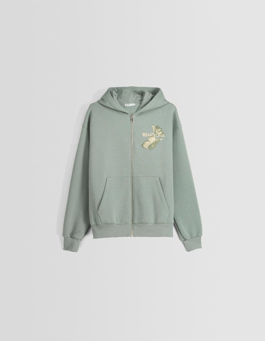 هودي فضفاض بسحّاب وطبعة-كاكي-4