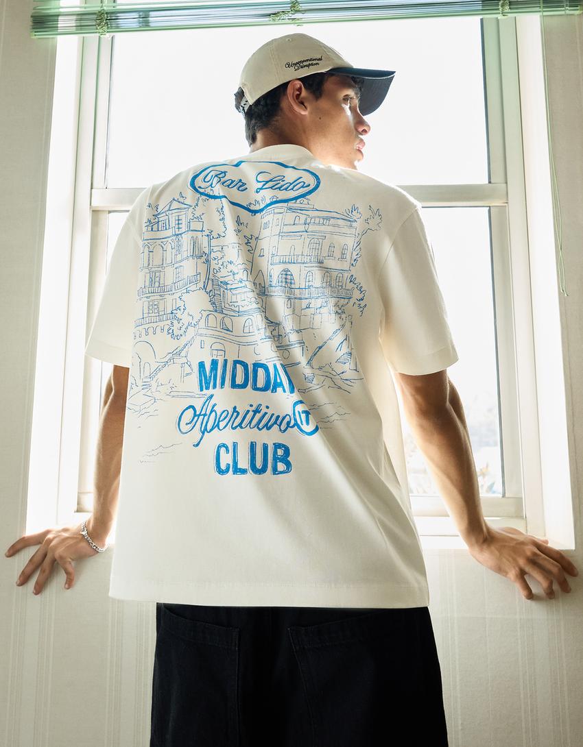 T-shirt manches courtes imprimé-Blanc cassé