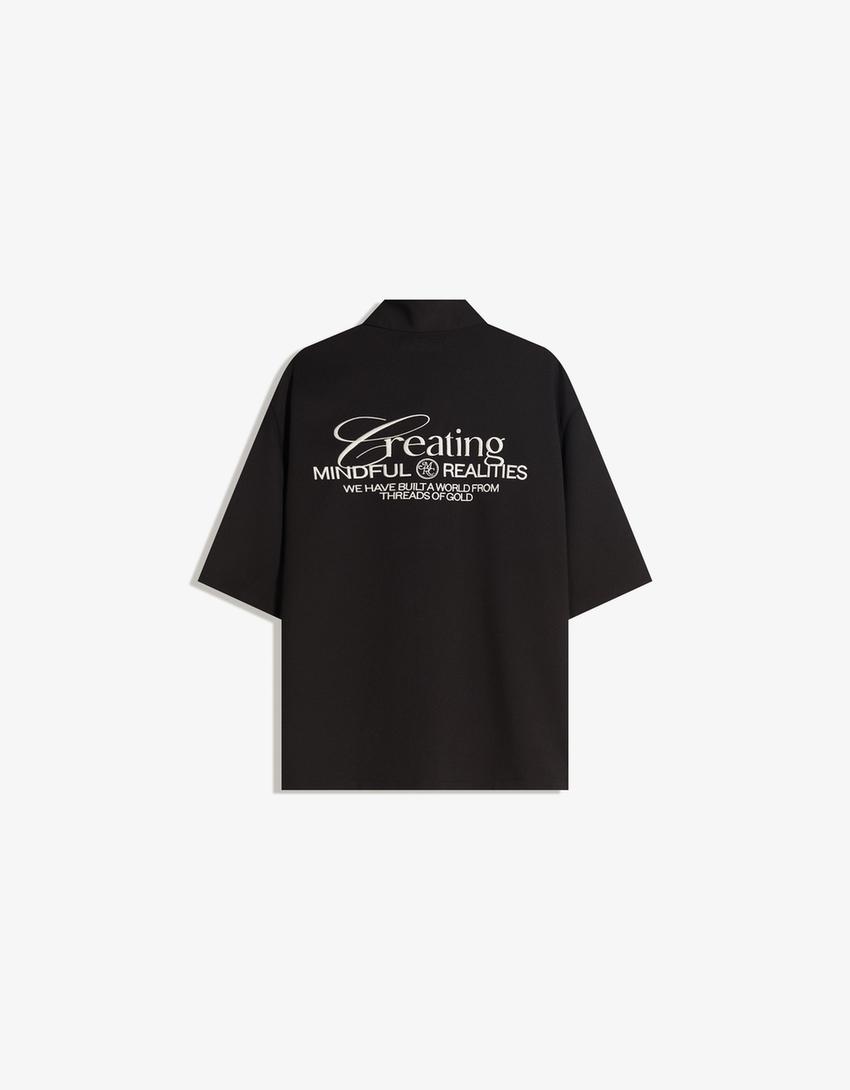 Tailored boxy fit shirt with embroidery-Black
