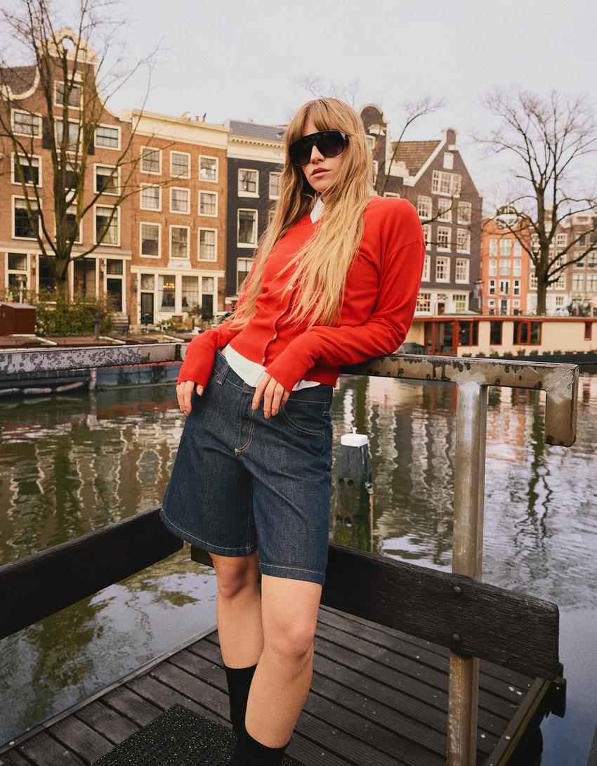 Short en jean baggy fit-Marine