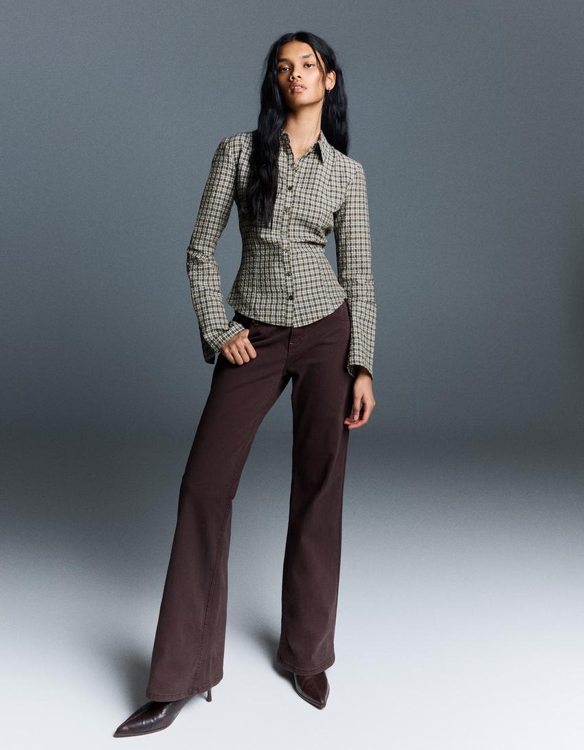Camisa manga campana entallada-Kaki