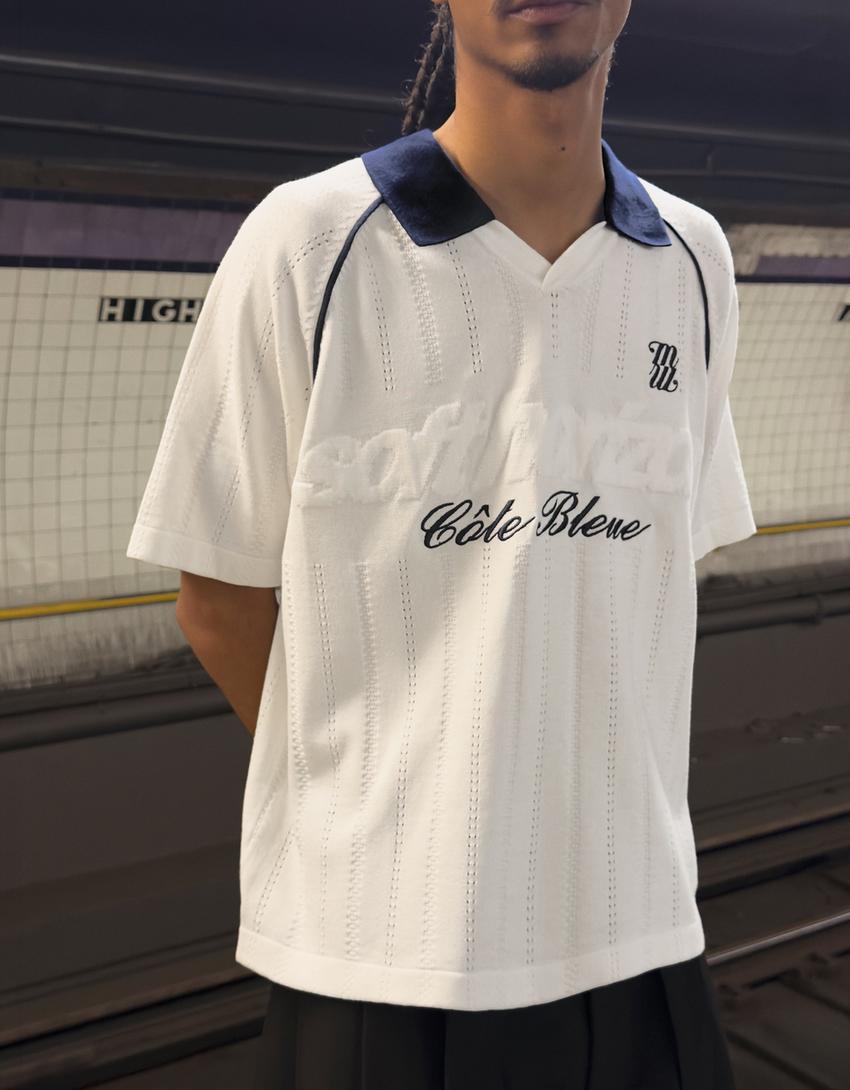 Polo retrosport contrastant-Blanc cassé