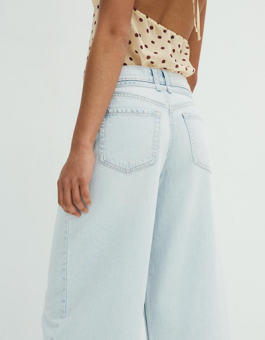 High-waist wide-leg jeans-Light blue